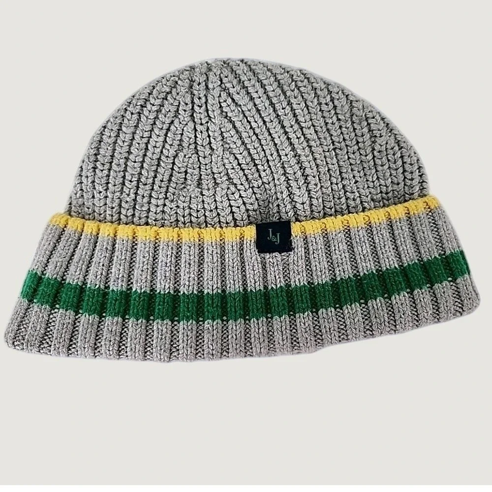 Janie and Jack 2T-3 Toddler Beanie 100% Cotton Lined Cozy Gray Fun Stripes EUC
